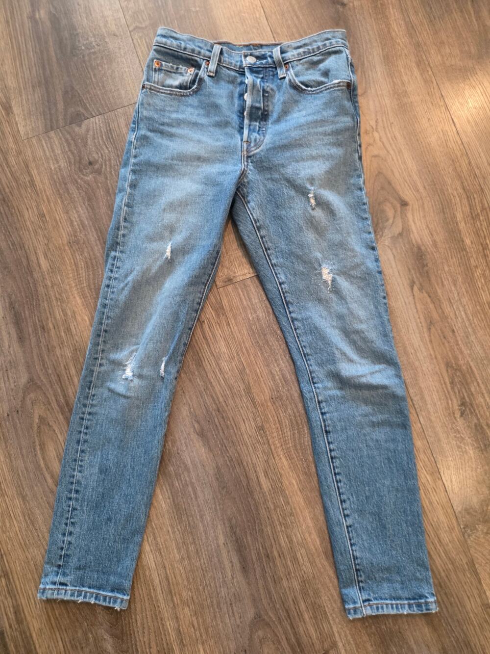 Levi's Premium 501 Skinny High Rise Jeans Light Wash Distressed Big E W25 L28